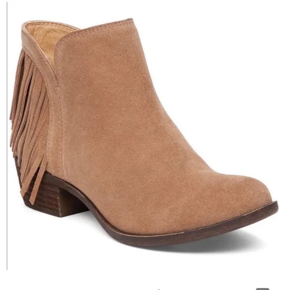 LUCKY BRAND BENJII BOOTIES FRINGE WESTERN BOHO SIDE ZIP TAN SUEDE SIZE 8